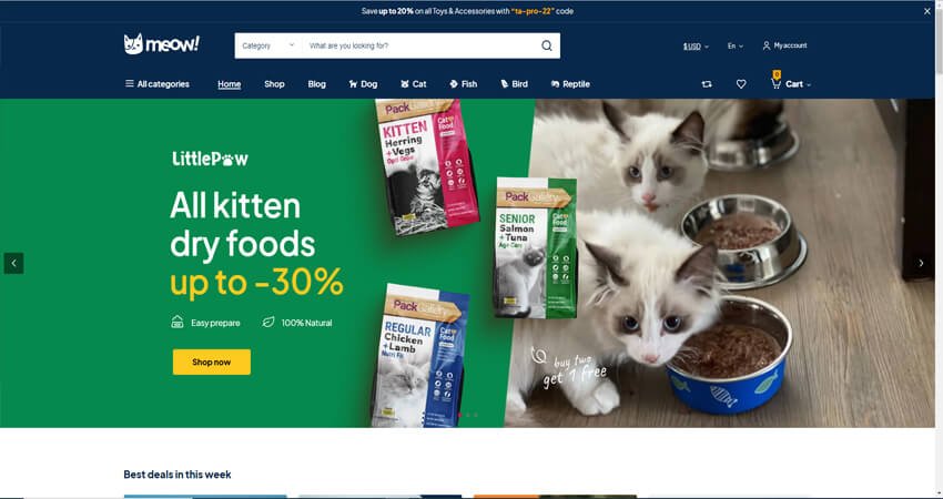 Meow Pet Care Pet Shop Elementor WooCommerce WordPress Theme 1