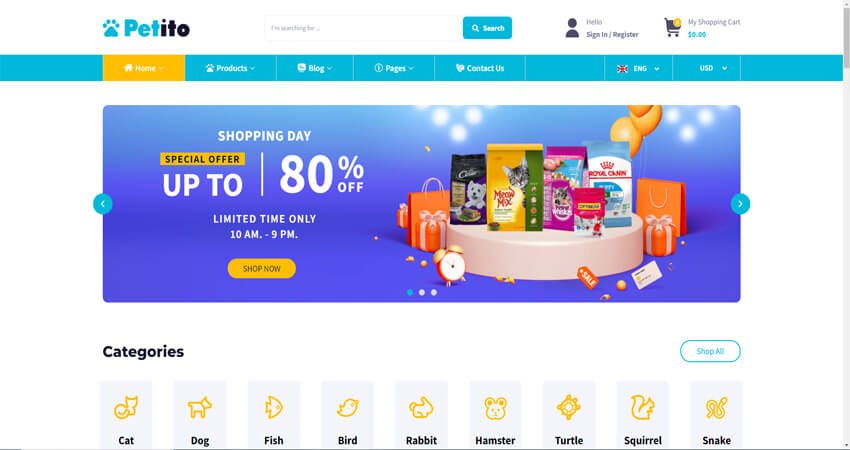 Petito- Animals and Pets Stores WooCommerce Theme