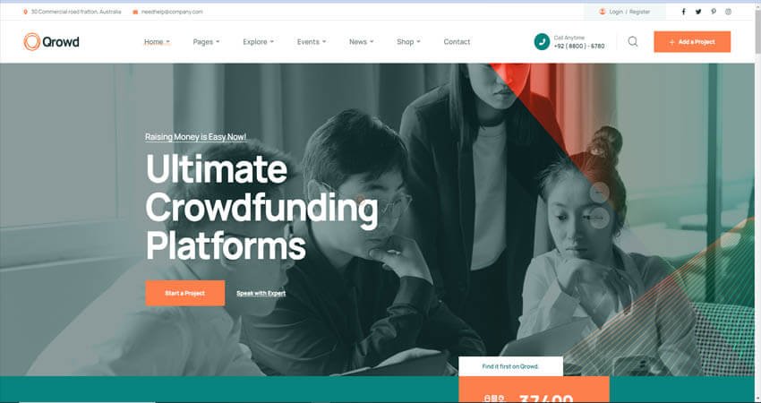 Qrowd - Crowdfunding projects & Charity WordPress Theme