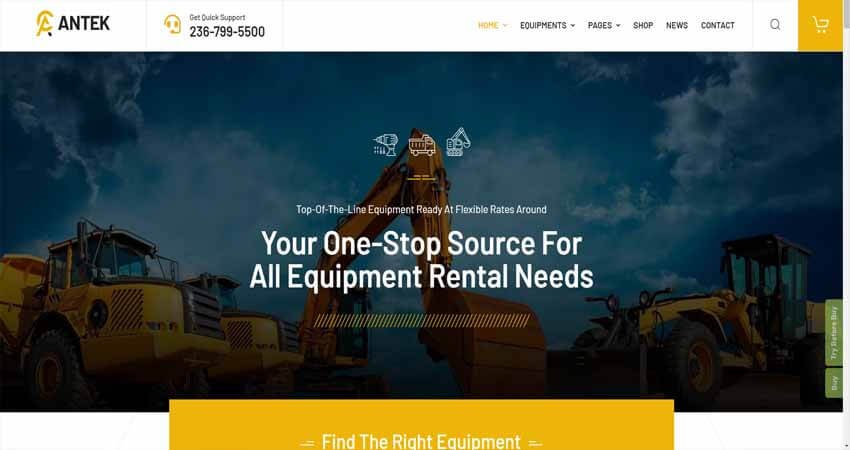 Antek- Construction Equipment Rental WordPress Theme