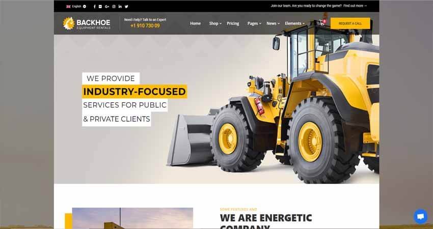 Backhoe- Construction Equipment Rental WordPress Theme