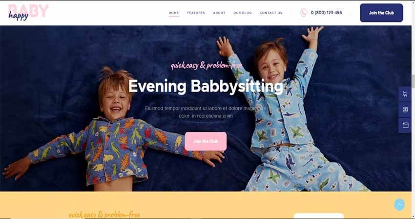 Happy Baby Nanny Baby Sitting Service Children WordPress Theme